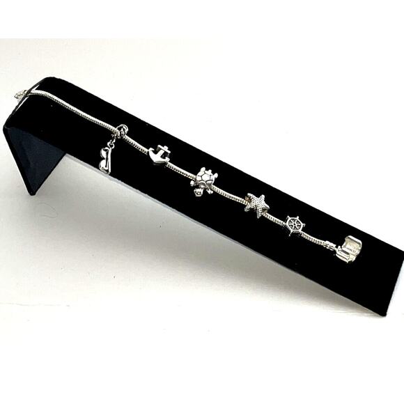 Silver Tone Nautical Ship Anchor Sunglasses Turtle Charm Bracelet 7.5 inches B#6 - Picture 7 of 7